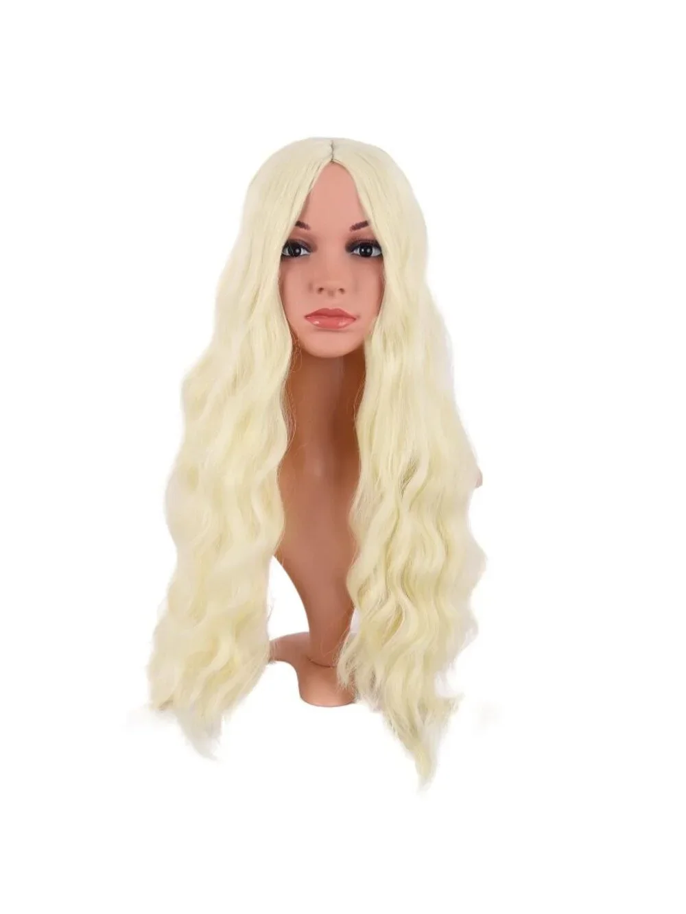 Women's Light Blonde 28 Inch Synthetic Fiber Long Middle Part Curly Cosplay Wigs